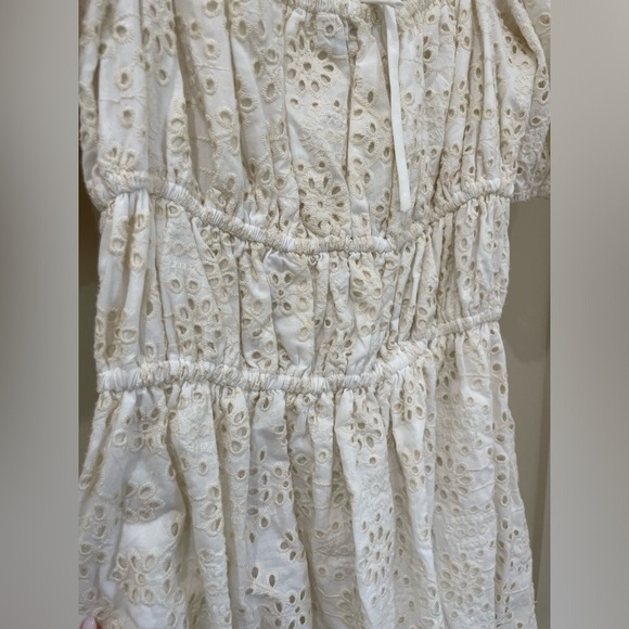 En Saison x Anthropologie Off-Shoulder Cream Midi Eyelet Dress Puff Sleeve - Picture 13 of 14